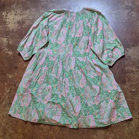 Ba&sh Lady Dress Small Green Pink Paisley V-Neck A Line 3/4 Sleeve Tiered Odeon - Picture 3 of 11